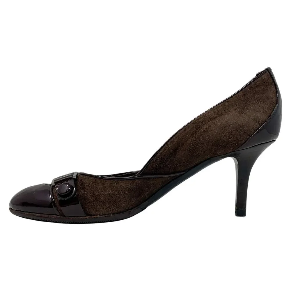 Vintage Dior Galliano Era Street Chic Brown Suede Patent Leather Logo Pumps 37.5